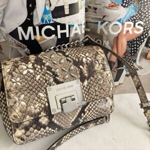 Michael Kors Micro Stud Snake Embossed Leather Leaf Studded Chain Cross Body